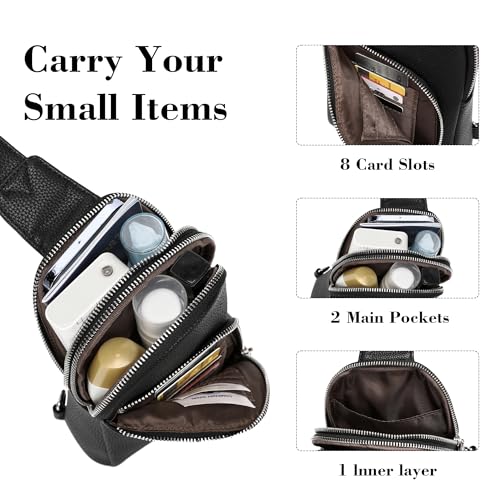 INICAT RFID Blocking Sling Bag, Anti Theft Crossbody Bag for Women Compact Travel Purses Leather - color: Black