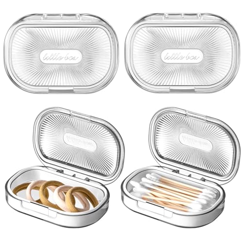 Kigley 4 Pcs Hair Tie Container Small Portable Travel Cotton Swab Holder Flosser Dispenser with Lid Plastic Box Beads Storage Containers for Small Items, 3.94 x 2.76 Inch (White) - color: White