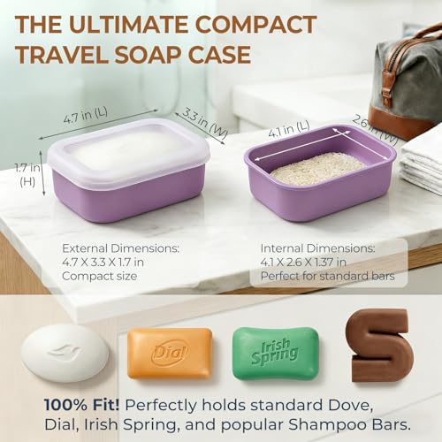 AIMAIAIMAI Enhanced Leak Proof Travel Soap Container, Compact Silicone Travel Soap Holder with Drainage Pad, Great for Camping, Gym and Business Trip (Purple) - color: Purple