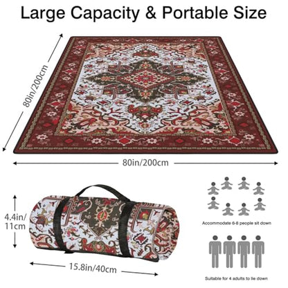 Supfitness Extra Large Picnic Blankets Waterproof Foldable (80"x 80") Beach Blanket Waterproof Sandproof,3-Layer Thicking Mat Outdoor Packable Camping Blanket - color: Boho-red, size: 80x80in