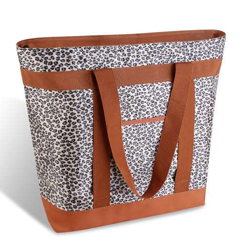 mosago Insulated Grocery Bag, Large Cow Print Reusable Cooler Bag with Zipper, Leakproof Thermal Tote for Food Delivery, Collapsible Shopping Bag for Picnic, Beach, Travel, Compatible with Delivery - color: Cow Print