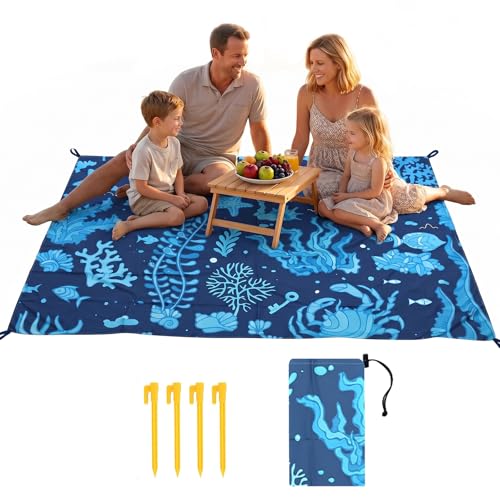 Portable Beach Blanket 6.5'x6.5' - Sand-Free & Lightweight (1lbs) Nylon | Coral Pattern Design for Families | Quick-Dry Skin-Friendly Picnic Mat for Beach/Camping - color: Coral