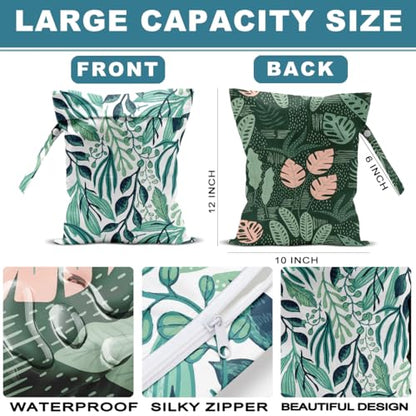 2Pcs Tropical Wet Bag 12x10 Inch, Plant Waterproof Reusable Wet Dry Bags, Leaves Washable Travel Laundry Bags for Swimsuit Beach Diapers Dirty Yoga Gym Clothes, Plants Gifts for Women Friend - color: Multicolor 1342
