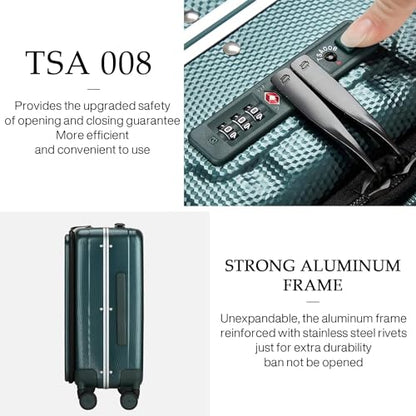 Hanke 20 Inch Carry On Luggage Aluminum Frame Front Opening Rolling Suitcase PC Hard Sided Luggage with Spinner Wheels Travel Luggage for Woman Men Gifts.(Dark Green) - color: Dark Green, size: 20 Inch