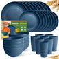 Teivio 32-Piece Kitchen Plastic Wheat Straw Dinnerware Set, Service for 8, Dinner Plates, Dessert Plate, Cereal Bowls, Cups, Unbreakable Colorful Plastic Outdoor Camping Dishes, Autumn Blue - color: Autumn Blue