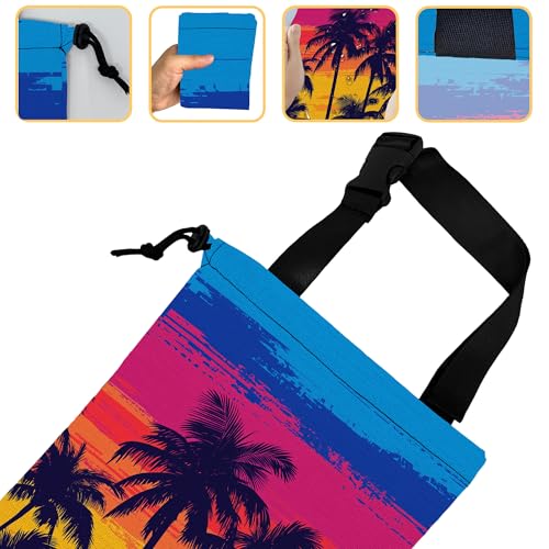 Tropical Palm Trees Car Trash Bag,Beach Sunset Strap Drawstring Car Garbage Bags,Car Back Seat Organizer with Adjustable Buckle for Car Accessories - color: Tropical Palm Trees