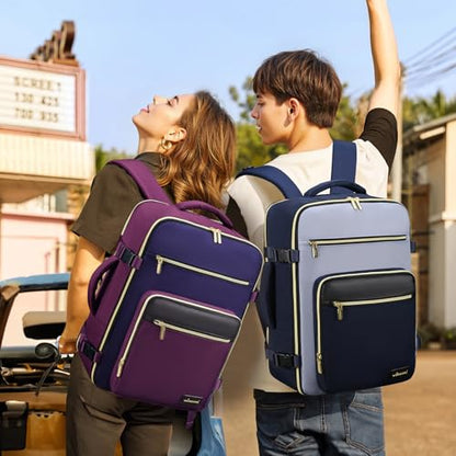 LOVEVOOK Travel Backpack For Women,40L Carry On Backpack Flight Approved,TSA Personal Item Travel Bag Fits 17 Inch Laptop,Business Weekender Overnight Daypack with Toiletry Bag and Cubes - color: Dark Purple and Blue and Black, size: 17.3 Inch-40L-4Pcs