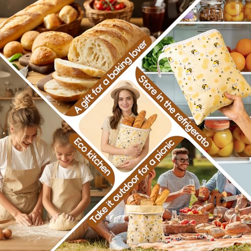 2 Pack Beeswax Bread Bags for Homemade Bread, Bees Wax Bread Bags Storage for Homemade Sourdough, XL 17'' x 13'', Zipper Closure, Freezer Safe - color: L-Zipper