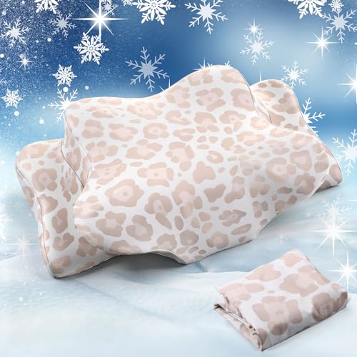 Hahafelt Cooling Cervical Neck Pillowcase Cover (Only Pillow Case) Ergonomic Pillowcase with Zipper Breathable Contour Pillow Cover for Side Back Stomach Sleepers(Leopard Print Color,Standard Size) - color: Leopard Print Color, size: Standard