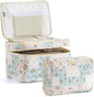HBselect 2Pcs Travel Makeup Bag, Large Cotton Quilted Makeup Bag Cosmetic Bag Cute Make up Bag Toiletry Bags for Women Girls - color: 2PCS-BLYLFLOWER