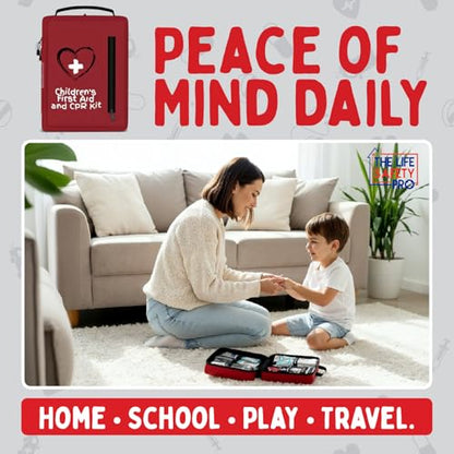 Portable First Aid Kit for Kids with CPR Shield - Ideal for Home, Car, School, Camping, and as a Travel First aid kit. Latex-Free Bandages – Children First Aid Guide by The Life Safety Pro - size: Medium