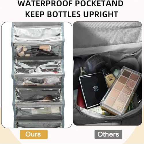 ROYALFAIR Roll Up Makeup Bag, Travel Toiletry Bag for Women with 4 Clear TSA Approved Pouches, Hanging Travel Organizer, Folding Cosmetic Bag for Men and Women (grey) - color: grey