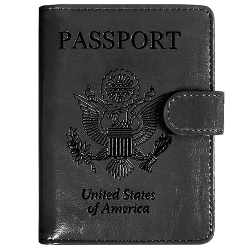 ACdream Unisex Faux Leather Passport and Vaccine Card Holder, Black, RFID Blocking, 20 Inches - color: Black