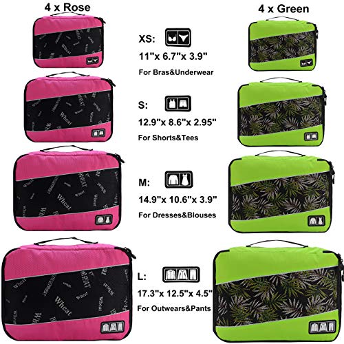 Packing Cubes Luggage Bags Organizer Durable Travel Accessories With Clothing Label - color: 8 set - Rose/Green