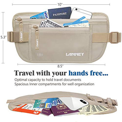 Money Belt for Travel Women and Men Slim Hidden Travel Wallet with RFID Blocking - color: Cream