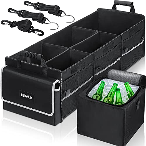 HIRALIY 4 in 1 Car Trunk Storage Organizer with Leakproof Cooler Bag, Multi-Compartment Foldable Trunk Storage Box for Car Truck SUV Black - color: Black