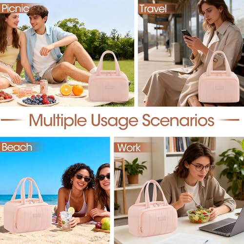 Lunch Box for Women 7L Soft Insulated Lunch Bag Reusable Leakproof Lunch Cooler for Work Meal Picnic Hiking Camping Pink - color: Pink