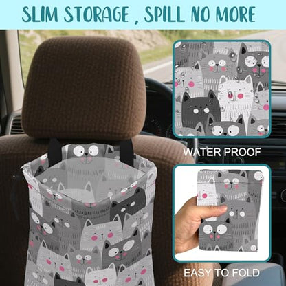 Car Garbage Bag Cute Grey Cats Drawstring Car Trash Bag Hanging for Back Seat with Adjustable Buckle Canvas Vehicle Trash Can Easy-to-Install - color: Cute Grey Cats