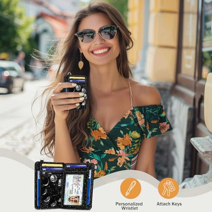 Yonlevres Credit Card Holder Slim Wallet, Moon Lunar Black RFID Wallet Women Front Pocket Small Card Holder, Travel Cute Funny Thin Card Case ID Window PU Leather RFID Blocking Card Organizer Gifts - color: Moon