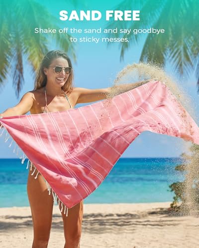 Antfuny Turkish Beach Towels Vacation Essentials Quick Dry Sand Free Soft Absorbent Extra Large XL Big Blanket Adult Pool Towel Lightweight Thin Sandless Fast Drying Compact No Sand Packable Foldable - color: Thinner Fuchsia, size: 72 x 36 inch