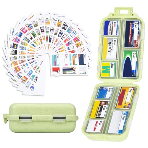 Large Travel Pill Organizer with 189 Labels, Travel Pill Box Pill Case with Labels 7 Day Travel Medicine Organizer Purse Accessories (Yellow, 1 Pack) - color: Straw Yellow, size: Large