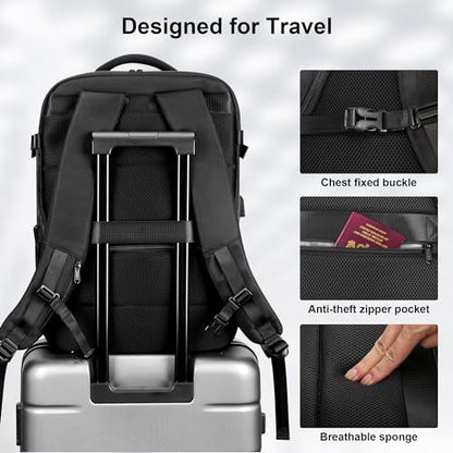 HOMIEE 50L Travel Backpack Large Suitcase Water Resistant Luggage Daypack Carry on Backpack for Men Women Fits 17.3 Inch Laptop, Black - color: Black, size: 3X-Large