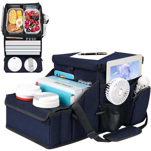 Car Hop Front Seat Organizer with Cup Holder, Movable Divider & Side Pockets, Passenger Seat Storage Caddy for Road Trip, Travel, Work or Kids, Blue - color: Blue