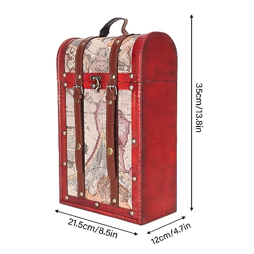 Wine Box, 2 Bottles Antique Wine Bottle Box with Lid and Handle Travel Wine Gift Box, Handmade Premium Wine Carrier Case for Home Bar Decor and Wine Collection