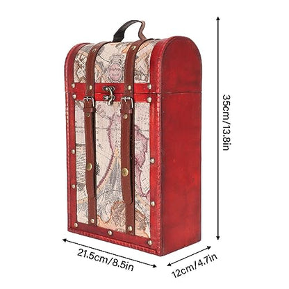 Wine Box, 2 Bottles Antique Wine Bottle Box with Lid and Handle Travel Wine Gift Box, Handmade Premium Wine Carrier Case for Home Bar Decor and Wine Collection