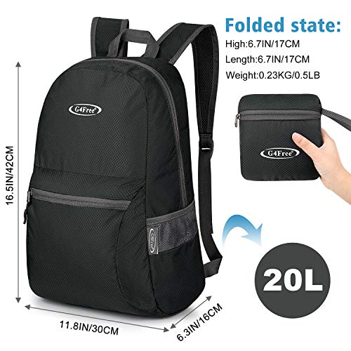 G4Free 20L Lightweight Packable Backpack Travel Hiking Daypack Foldable Backpack for Men Women - color: Black Update