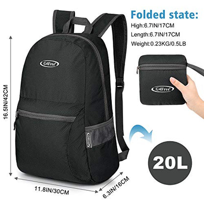G4Free 20L Lightweight Packable Backpack Travel Hiking Daypack Foldable Backpack for Men Women - color: Black Update