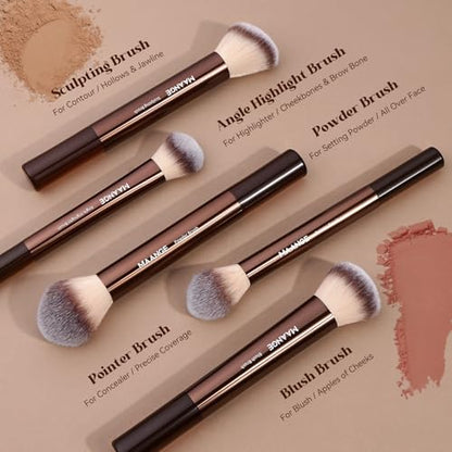 MAANGE 16PCS Makeup Brush Set Travel Makeup Brushes for Liquid Powder Contour Concealer Cream Cosmetics Blending Eyeshadow Eyeliner (Coffee) - color: Coffee