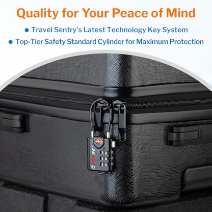 TSA Approved Cable Luggage Locks, Re-settable Combination with Alloy Body, Black 2 Locks. - color: Black 2 Pack