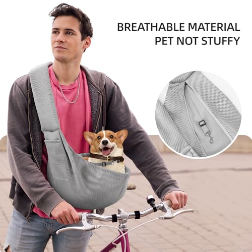 Dog Carrier Sling, Ventilated Breathable Dog Sling Carrier for Small Dogs & Cats, Hands-Free Puppy Carrier Sling for Travel, Comfortable Pet Sling Bag - color: Breathable gray