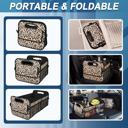 Deosk Trunk Organizer and Storage with Reinforced Handles,Car Accessories for Women/Men 50L Waterproof Polyester Trunk Organzier for Car/SUV/Minivan/Truck(Medium,Leopard print) - color: Leopard print, size: Medium