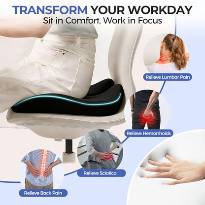 Seat Cushions for Office Chairs & Car, Ergonomic Memory Foam Seat Cushion with Breathable Holes for Tailbone Pain Relief, Sciatica