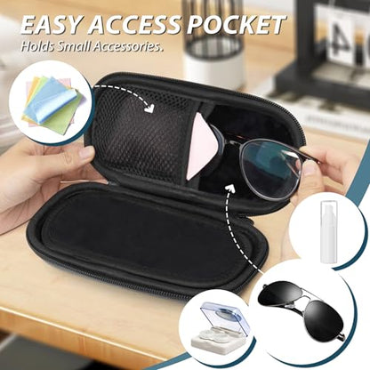 Double Glasses Case for Women Men, Dual Eyeglass Travel Organizer with Wristband - color: Black