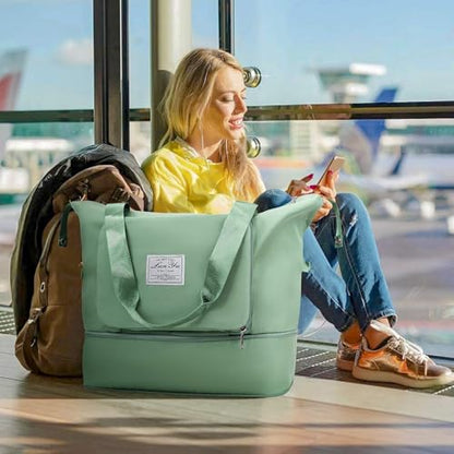 Ranslen Large Capacity Folding Travel Bag,Expansion Travel Duffel Bag with Dry and Wet Separation Portable Travel Duffel Bag - color: Green