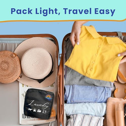 Travel Laundry Detergent Sheets with Travel Laundry Bag and Portable Clothesline – Laundry Detergent Sheets 60 count, Foldable Laundry Bag & Heavy Duty Clothesline for Hotels, Cruises & Trips