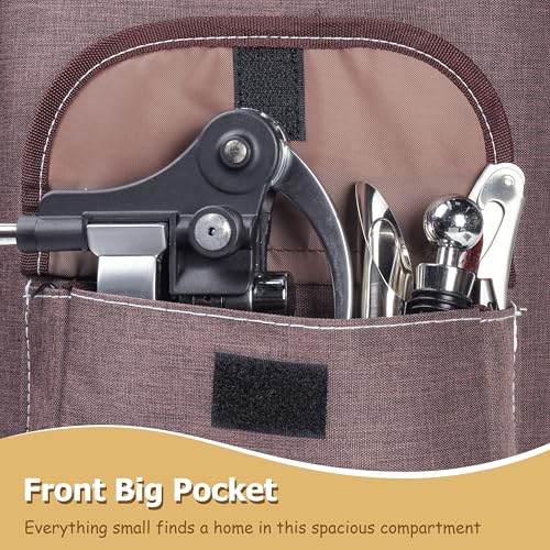 Tirrinia 2 Bottle Wine Gift Tote Carrier - Leakproof & Insulated with Large Pockets Wine Cooler Bag for Travel, Tasting, Party, Dinner, Valentine's Day Gift - color: Brown, size: 2 Bottle-with front pocket