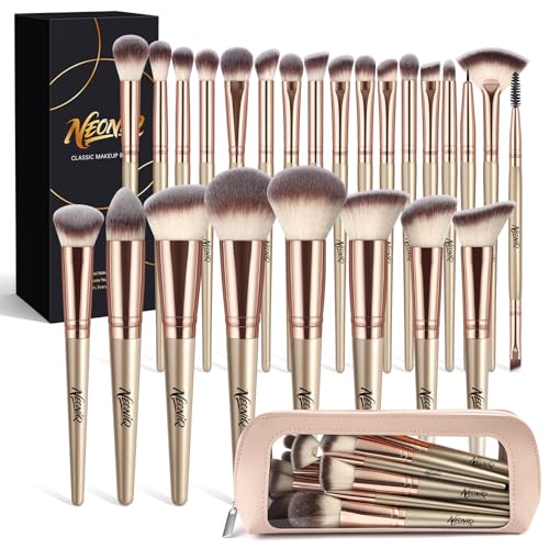 25PCS Makeup Brushes Set with Travel Case, Professional Makeup Brush Kit for Foundation, Concealer, Powder, Eyeshadow & Blush, Essential Cosmetic Tools, Portable Travel Gift Set (Gold) - color: 25 PCS-Champagne Gold