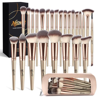 25PCS Makeup Brushes Set with Travel Case, Professional Makeup Brush Kit for Foundation, Concealer, Powder, Eyeshadow & Blush, Essential Cosmetic Tools, Portable Travel Gift Set (Gold) - color: 25 PCS-Champagne Gold
