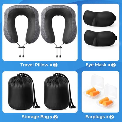 ExploreBliss Travel Pillow, 2 Pack Travel Pillows for Sleeping Airplane, Removable Cover Neck Pillow with Adjustable Clasp, Memory Foam Neck Pillow Set (Dark Grey*2) - color: Dark Grey*2