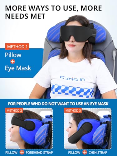 SARISUN Travel Pillows for Airplanes with Sleep Eye Mask, Chin Strap, Airplane Pillow for Long Flights, Car Road Trip, 360° Support Headrest, Travel Essentials Stop Bobblehead, Mottled Blue - color: Mottled Blue