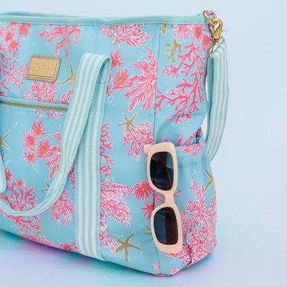 Lilly Pulitzer Beach and Picnic Cooler, Insulated Bag with Adjustable Shoulder Strap and Zipper, Soft Cooler - color: Royal Coral