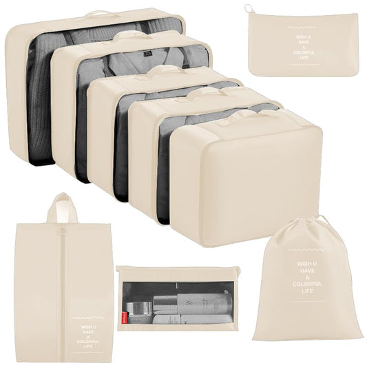 9 set Packing Cubes for Travel,Effortless Organization Cube for Quick Packing& Unpacking, Travel Must Have Suitcase Organizer Essentials for any Journey,Cruise,Camping,hiking,Vacation,Business trip - color: cream 9 set