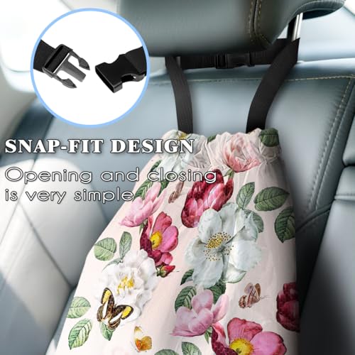 Car Trash Bag Hanging Back of Seat with Adjustable Snap Buckle Strap Cute Printed Drawstring Garbage Bags for Car-Pink Floral - color: Pink Floral Car Trash Bag