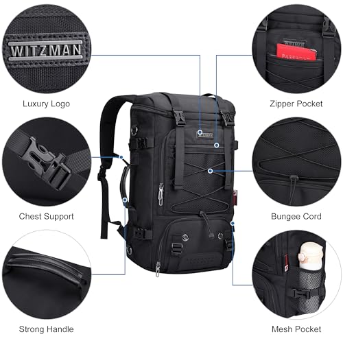 WITZMAN Travel Backpack for Men Large 3 in 1 Convertible Airline Approved Carry-on Luggage Backpack(B715 Black) - color: Black