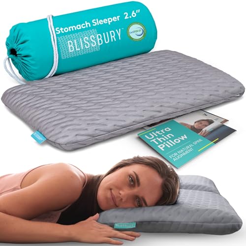 BLISSBURY Stomach Sleeping Pillow - Thin Memory Foam Pillow for Stomach Sleepers | Ultra Thin Pillow for Sleeping | Flat Pillows for Sleeping, Slim Pillow, Stomach Sleeper Pillow | 2.6 Inch Thickness - color: Gray, size: 2.6"H (Queen)