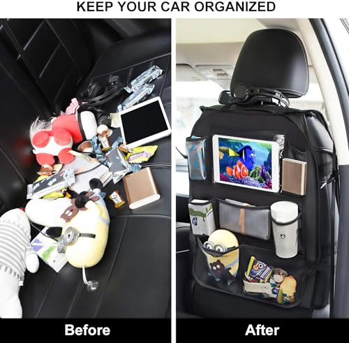 ONE PIX Backseat Car Organizer Mats Back Seat Organizers and Storage Bag with Touch Screen Tablet Holder for Kids Toddlers Seats, Travel Accessories, Road Trip Essentials (2PCS) - size: 2 Pack